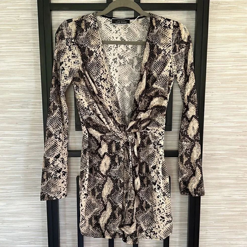NWT blue blush python cream black long sleeve tunic top mini dress size small